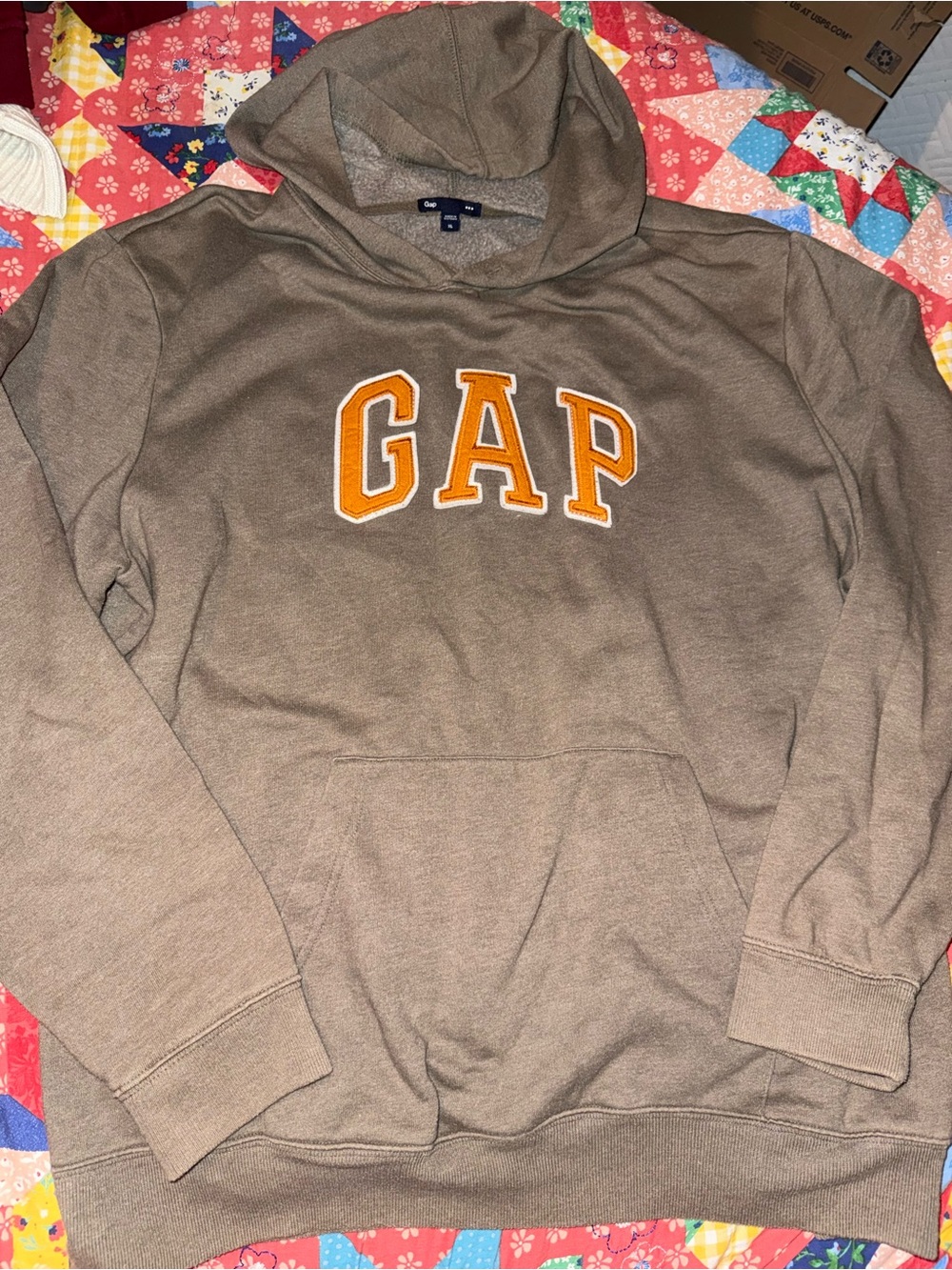GAP Brown Pullover Hoodie with Orange Lettering